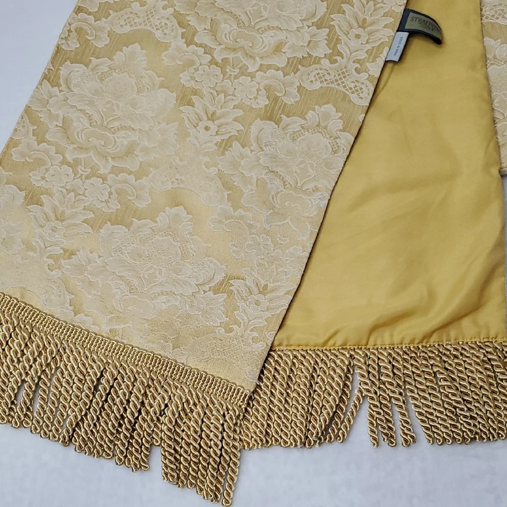 Elegant Stratford Gold Brocade Table Runner With Fringe